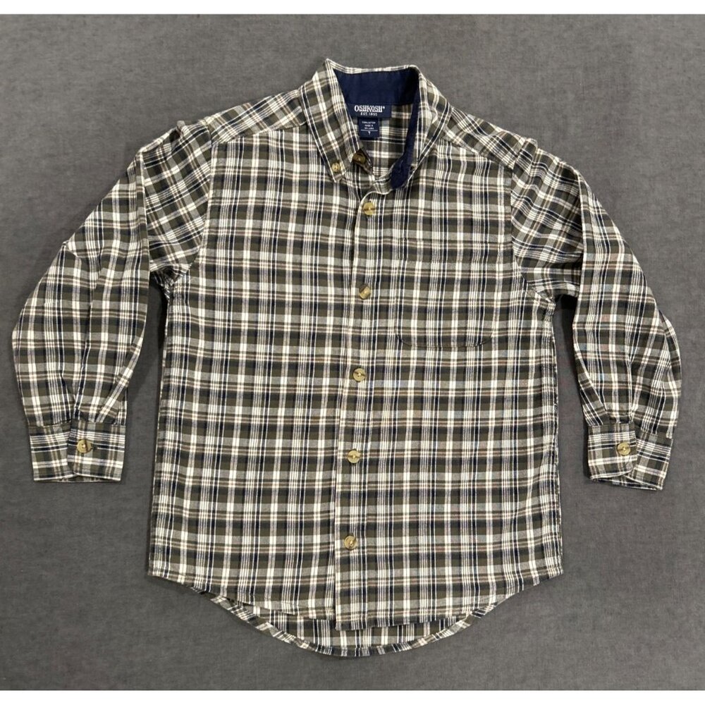 Oshkosh Boys Plaid Button-Up Long Sleeve Shirt Size 7